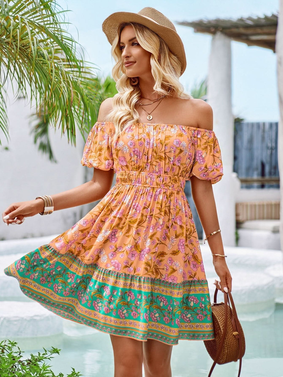 Morgane™| Robe imprimée à épaules dénudées