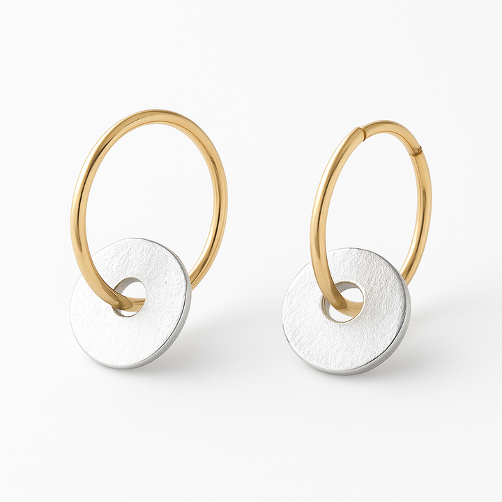 Boucles d'Oreilles en Or Doré et en Argenté