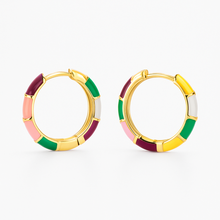 Boucles d'Oreilles Élégantes avec Émail Multicolore en Or