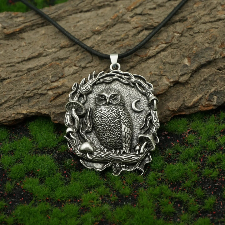 Pendentif Collier Champignon Lune Hibou Mystique