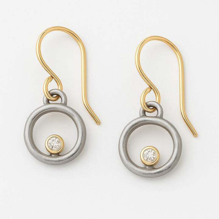 Boucles d'oreilles vintage en or et en argent avec zirconia