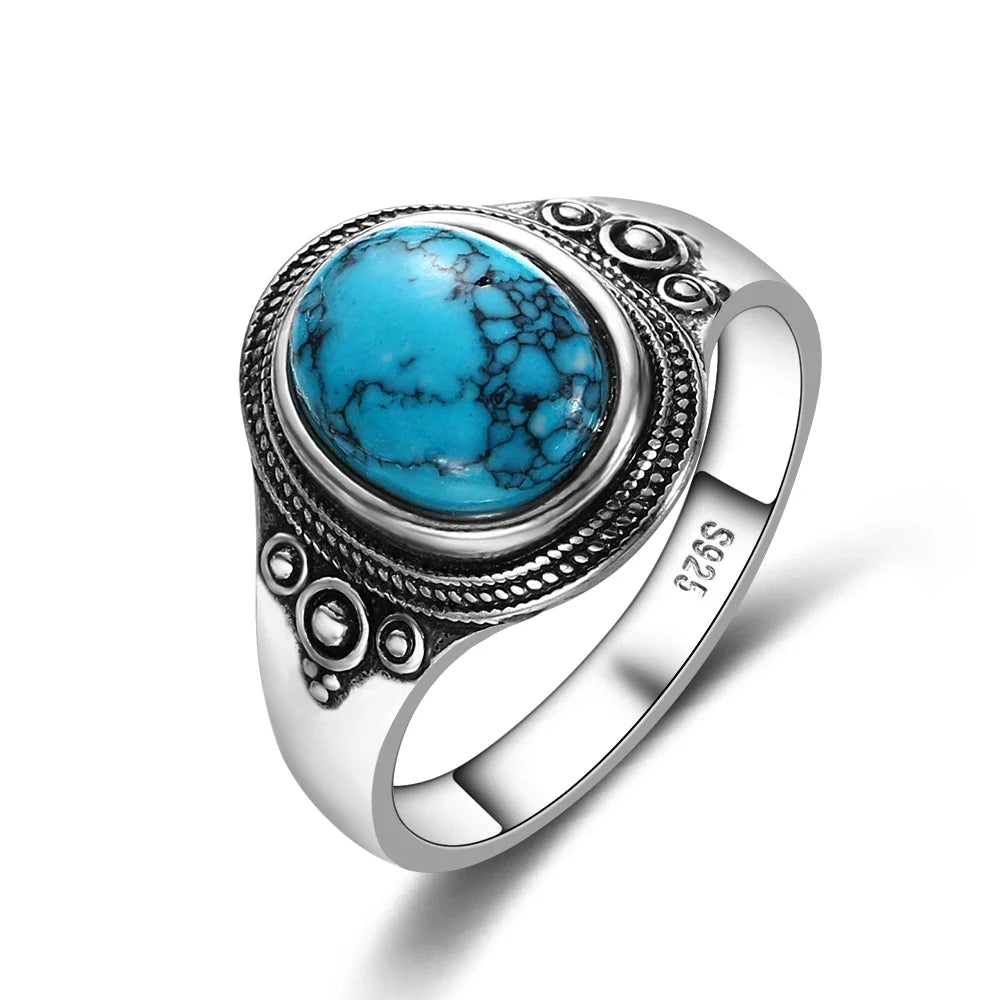 Bague en Argent Ovale Turquoise Intemporelle