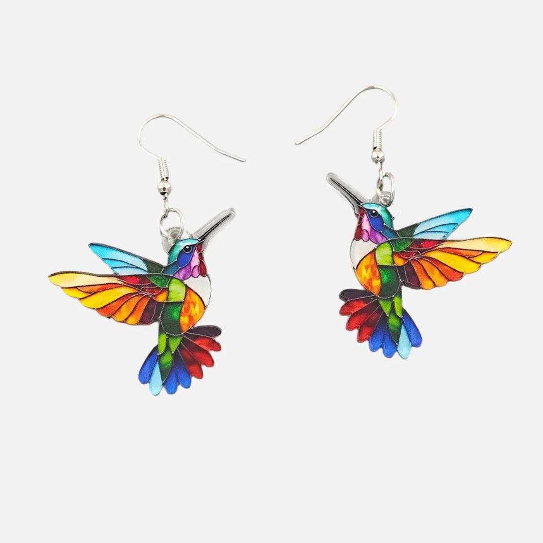 Boucles d'oreilles pendantes en acrylique Colibri – Design d'oiseau 2D éclatant