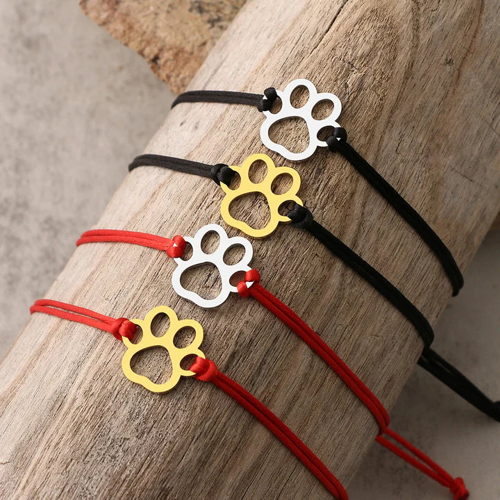 Bracelet en Corde avec Empreinte de Patte – Design Noir et Rouge Ajustable
