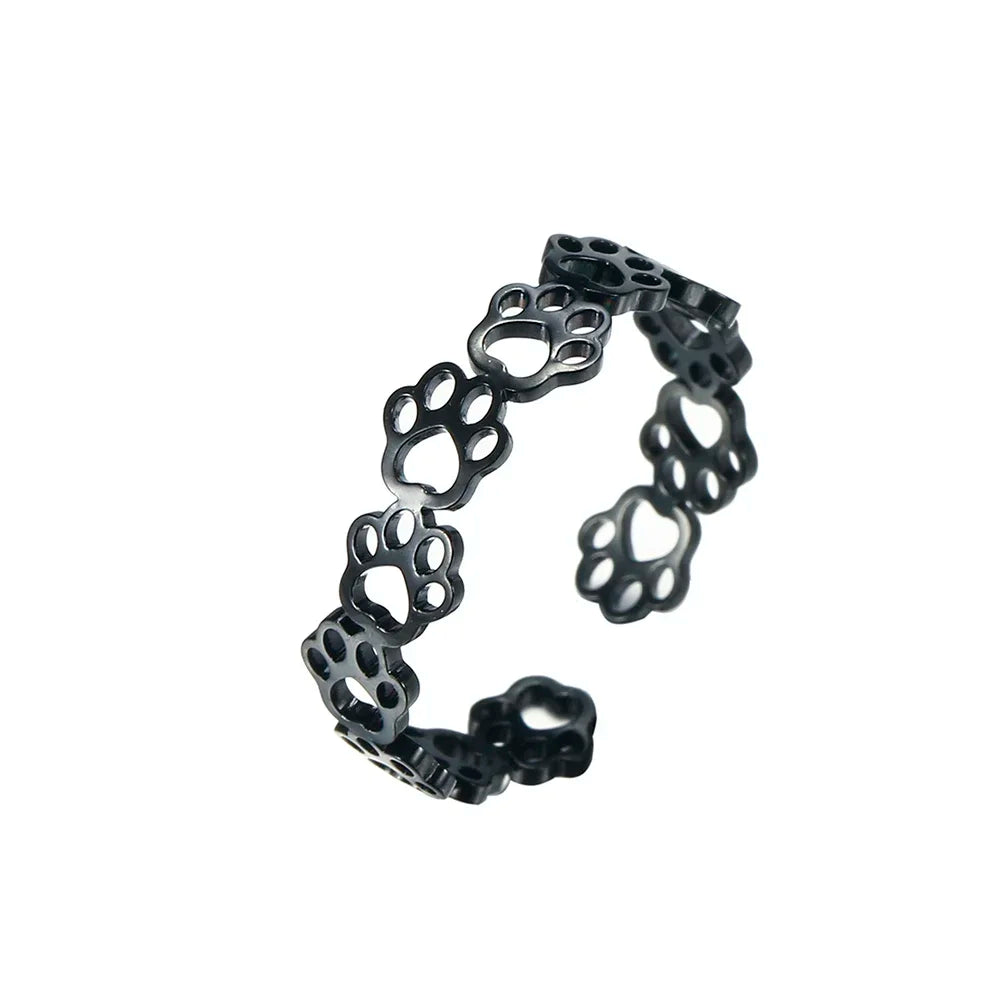 Bague Ajustable en Empreinte de Patte – Fabriquée en Acier Inoxydable