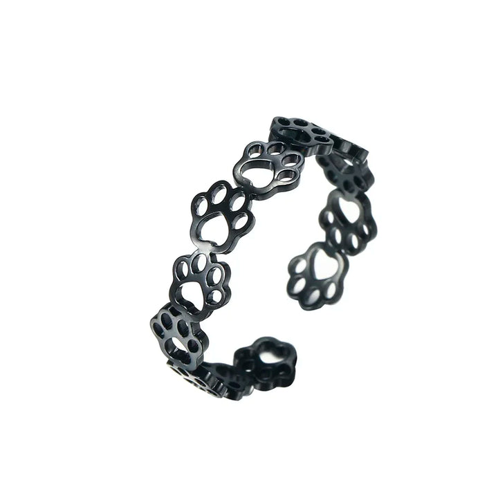 Bague Ajustable en Empreinte de Patte – Fabriquée en Acier Inoxydable