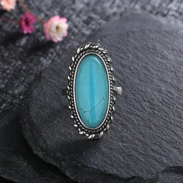 Bague de déclaration en argent sterling vintage avec turquoise