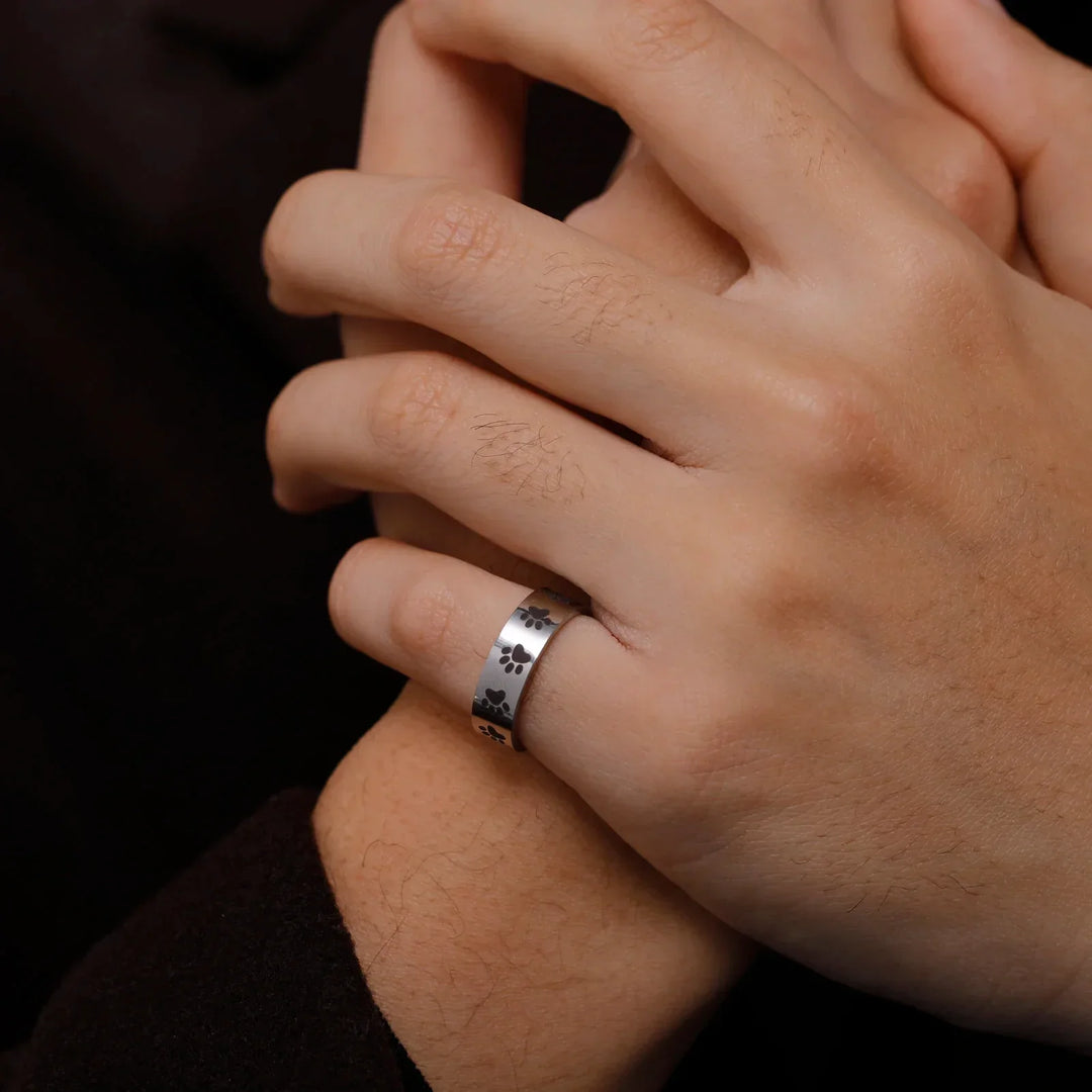 Bague empreinte de patte artisanale en acier inoxydable