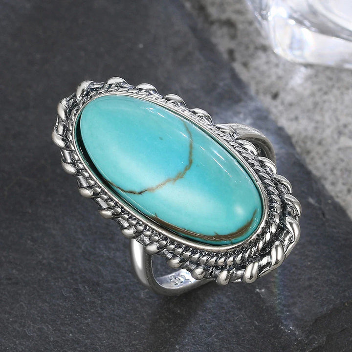 Bague de déclaration en argent sterling vintage avec turquoise