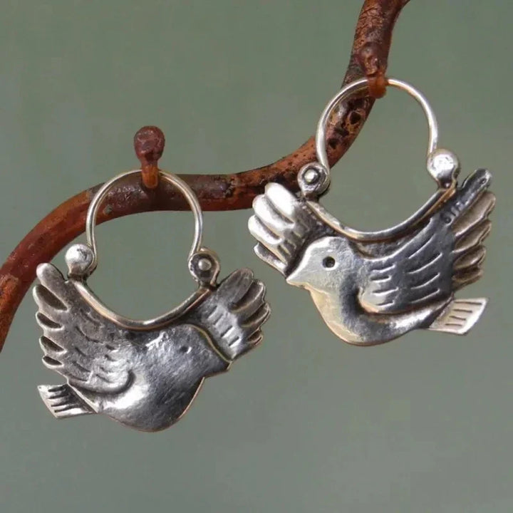 Boucles d'Oreilles Pendantes Inspirées par les Oiseaux Boho – Argenté