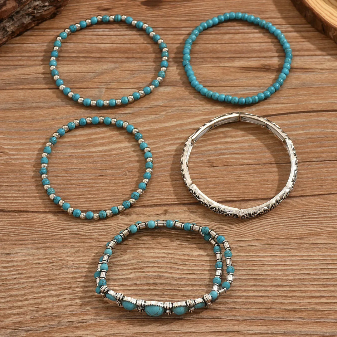 Ensemble de Bracelets en Perles Turquoise Bohémien