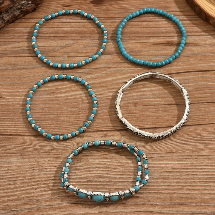 Ensemble de Bracelets en Perles Turquoise Bohémien