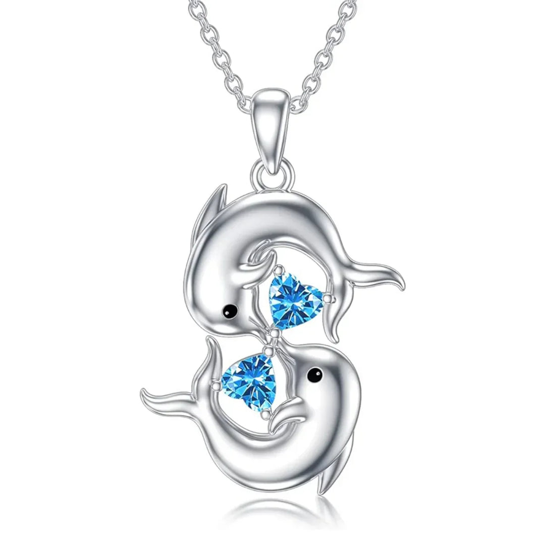 Collier en Cristal Bleu de Dauphin Argenté