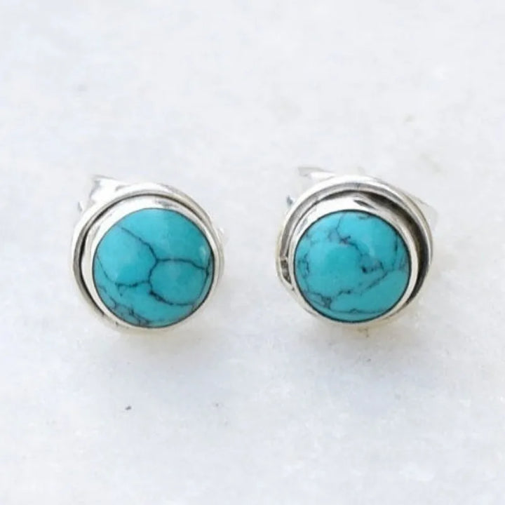 Boucles d'oreilles à clou rond en pierre turquoise antique