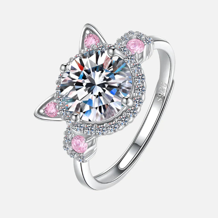 Bague Ajustable avec Oreilles de Chat en Zirconium