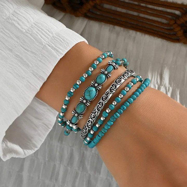 Ensemble de Bracelets en Perles Turquoise Bohémien