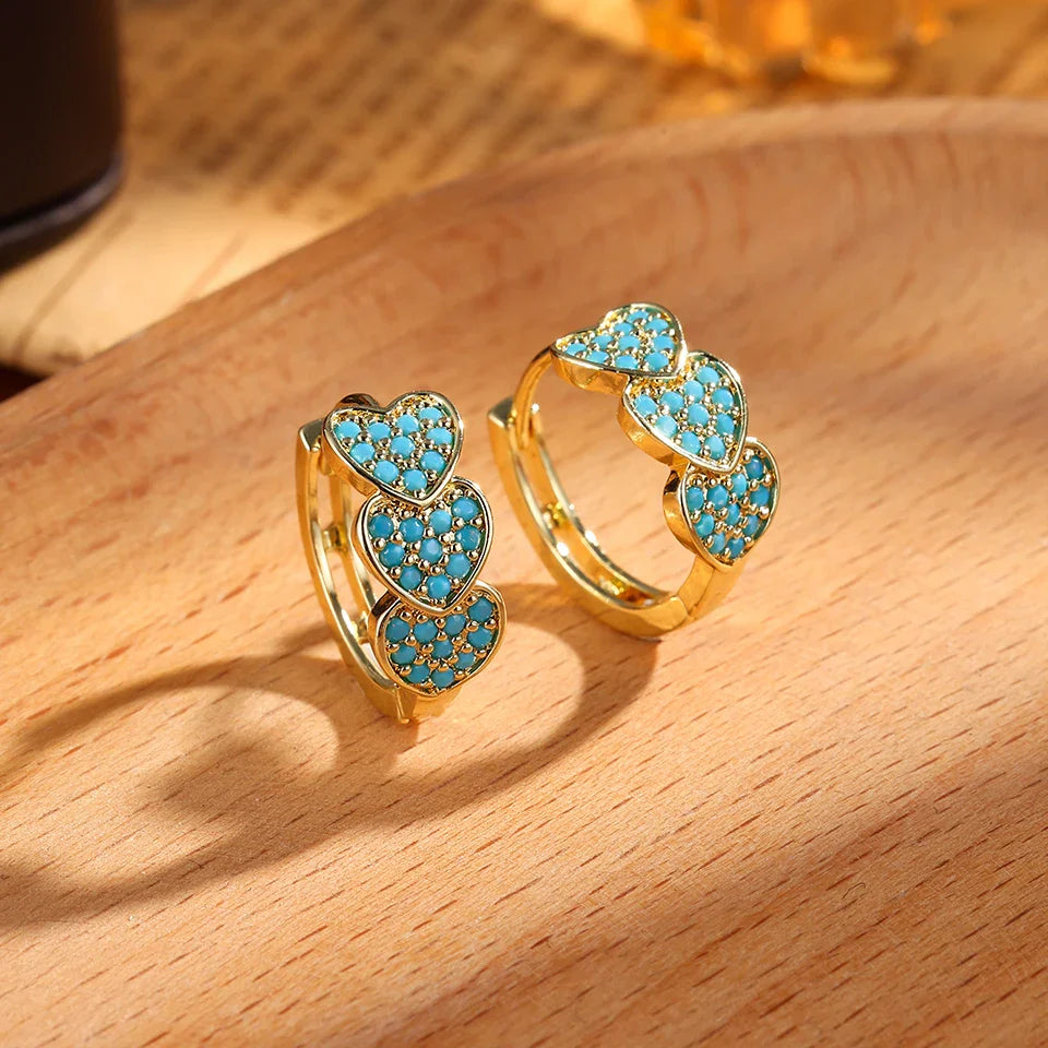 Boucles d'oreilles créoles en fleur turquoise chic
