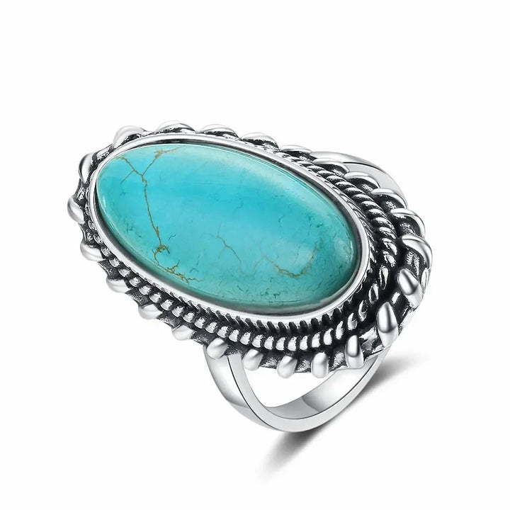 Bague de déclaration en argent sterling vintage avec turquoise