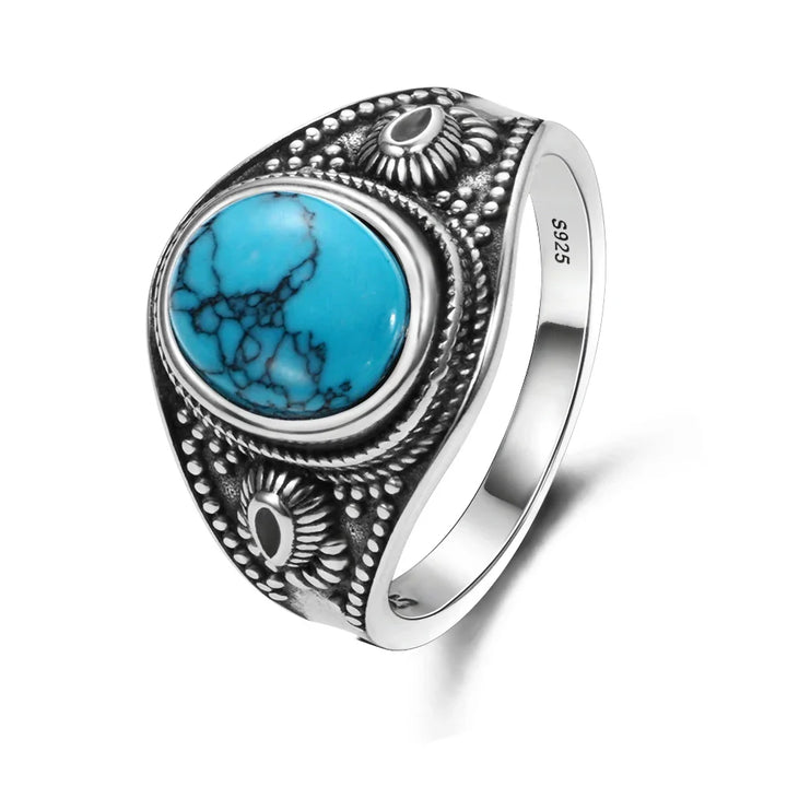 Bague en Argent Ovale Turquoise Intemporelle