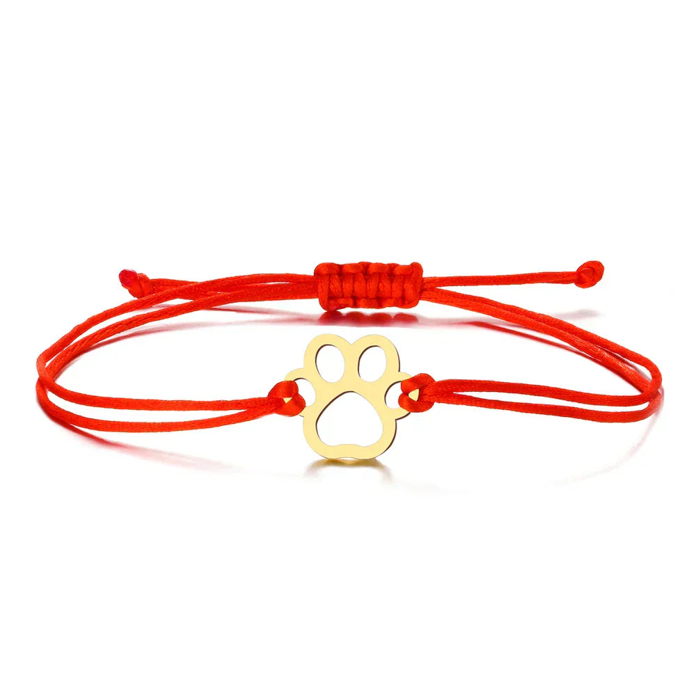 Bracelet en Corde avec Empreinte de Patte – Design Noir et Rouge Ajustable