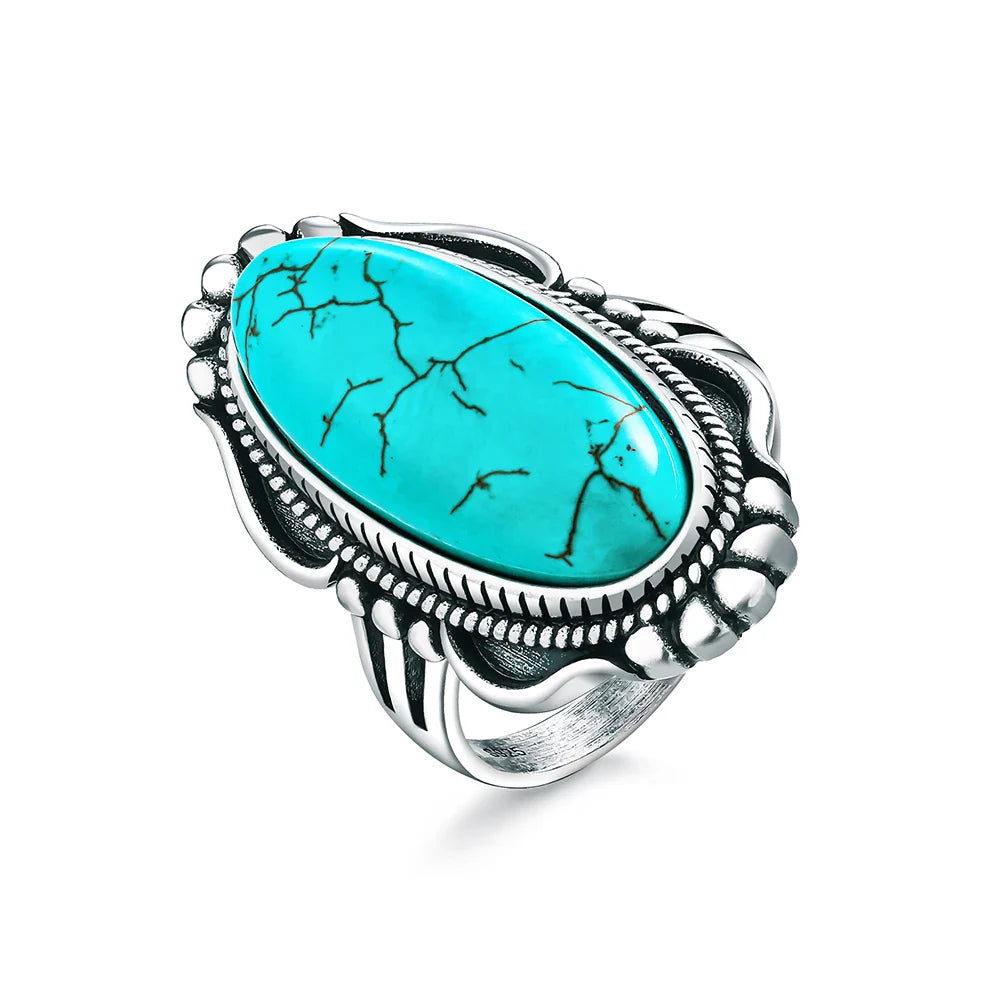 Bague de déclaration en argent sterling vintage avec turquoise