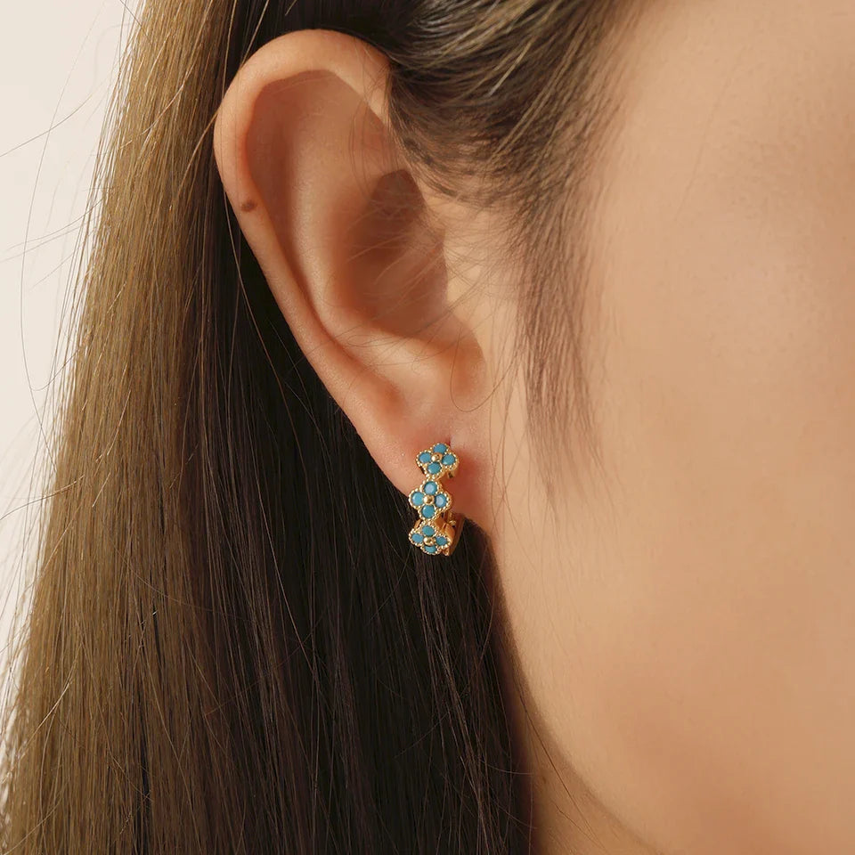 Boucles d'oreilles créoles en fleur turquoise chic