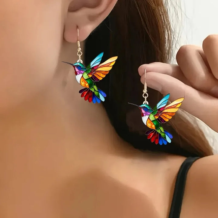Boucles d'oreilles pendantes en acrylique Colibri – Design d'oiseau 2D éclatant