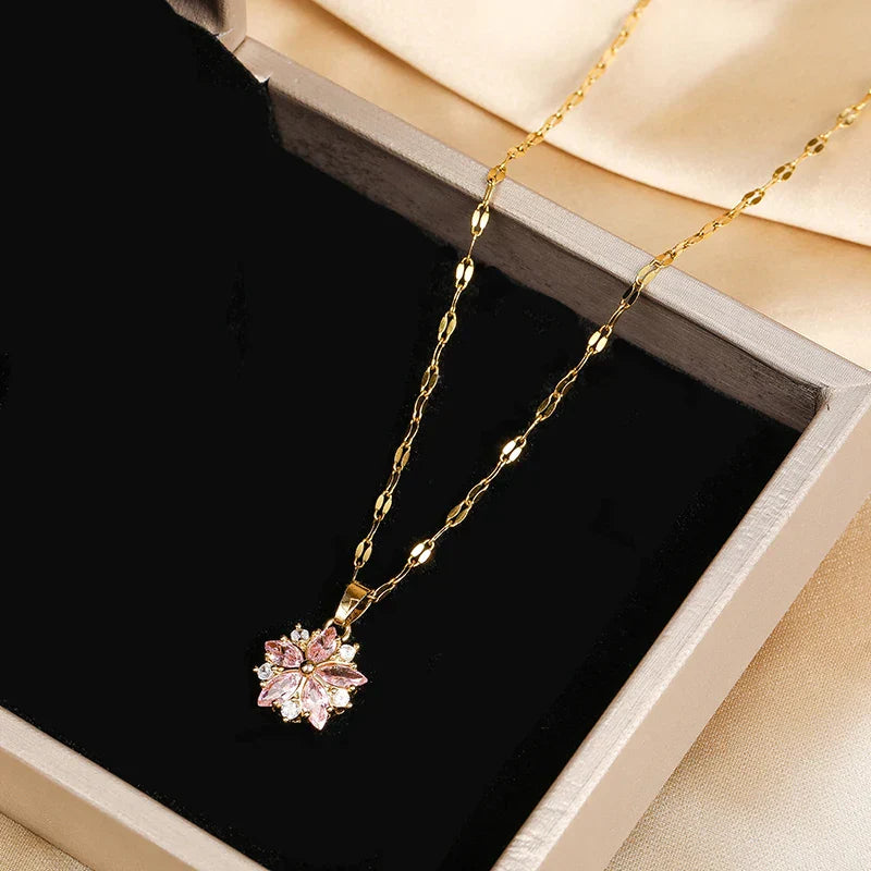 Collier en Acier Inoxydable Sakura Rose Romantique
