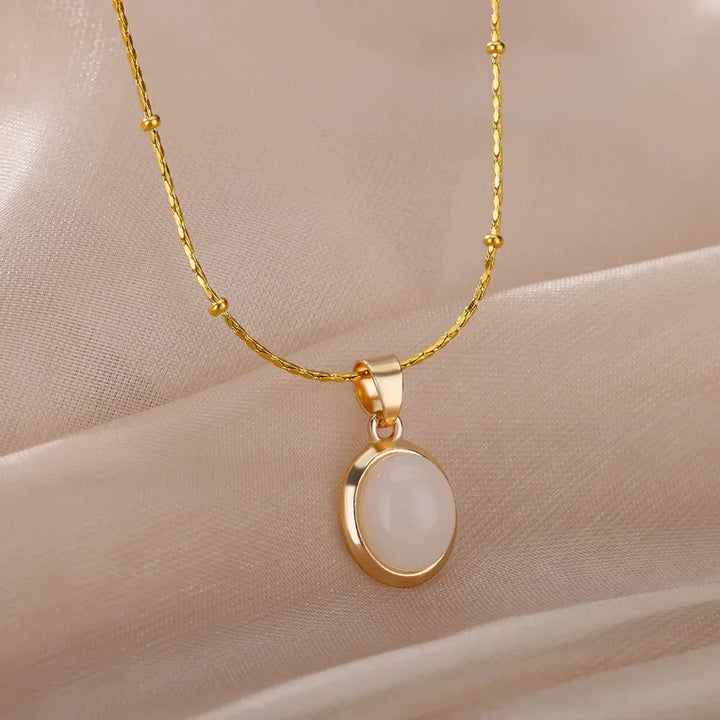 Collier Pendentif Opale Goutte d'Eau en Acier Inoxydable Doré Chic