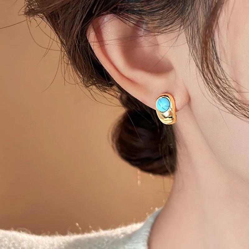 Boucles d'oreilles en cuivre courbées turquoise intemporelles