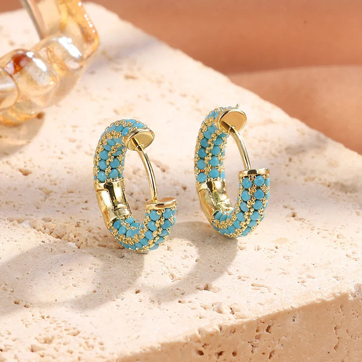 Boucles d'oreilles créoles en fleur turquoise chic