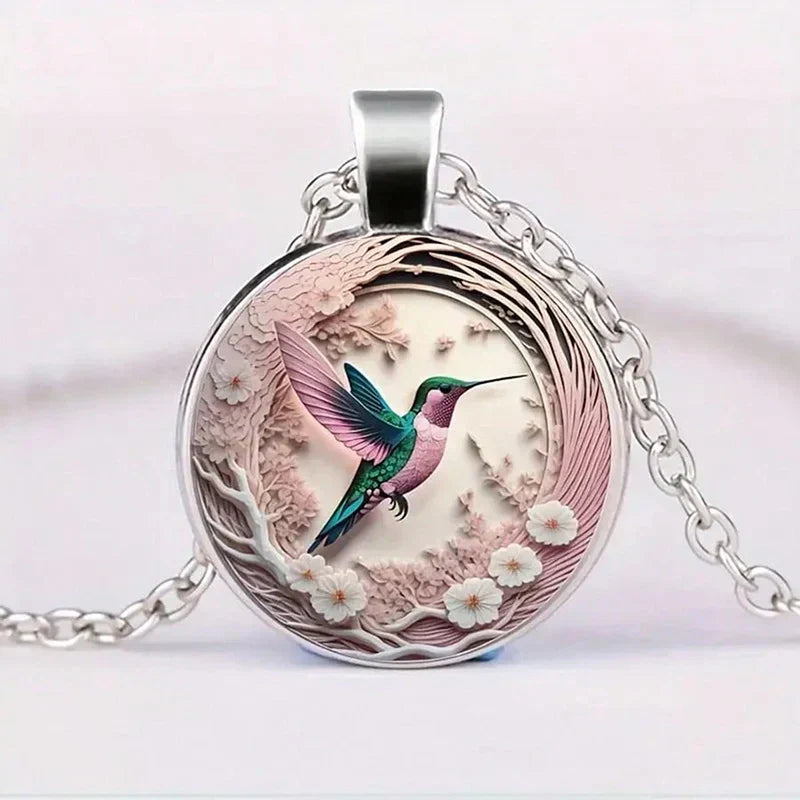 Collier Pendentif en Verre de Colibri