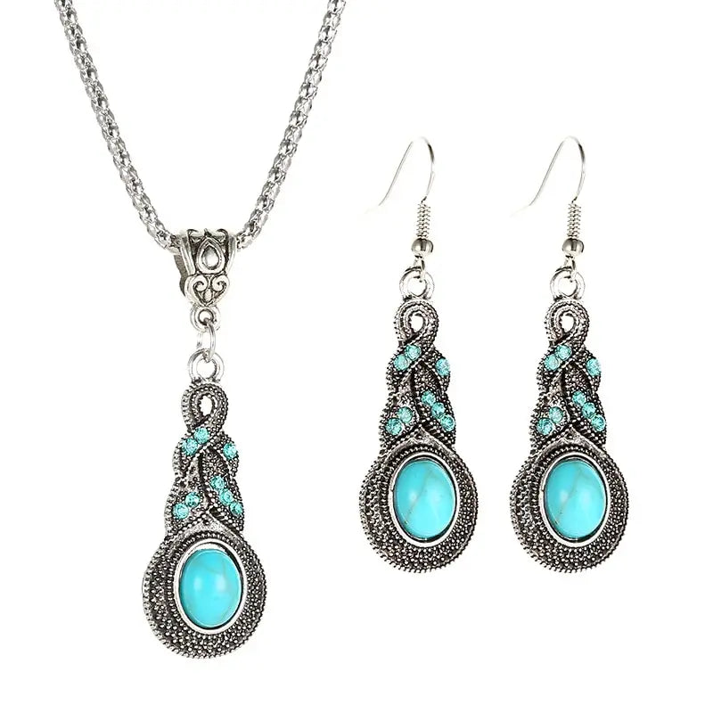 Ensemble de bijoux en pierres turquoise vintage