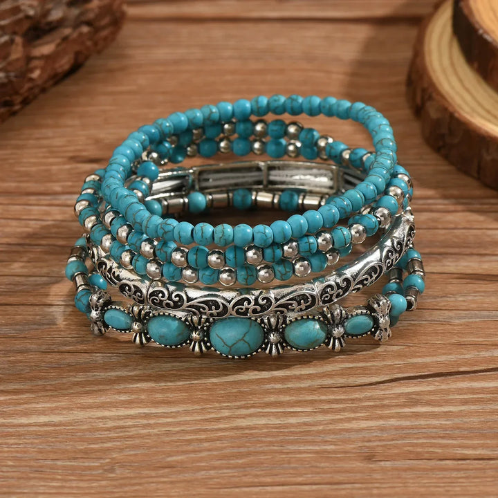 Ensemble de Bracelets en Perles Turquoise Bohémien