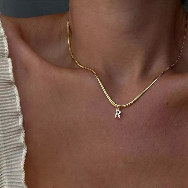 Collier Herringbone Initiale en Diamant Melly®
