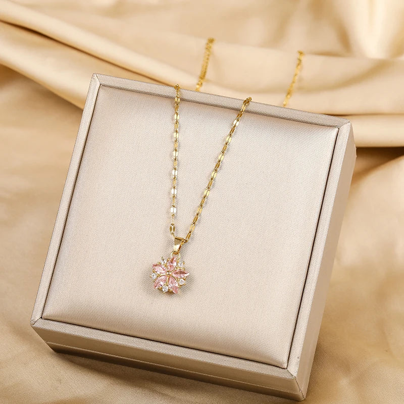 Collier en Acier Inoxydable Sakura Rose Romantique