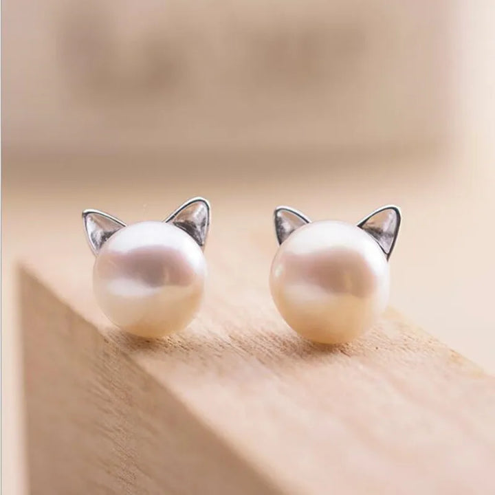Boucles d'oreilles en perles de chat en argent sterling