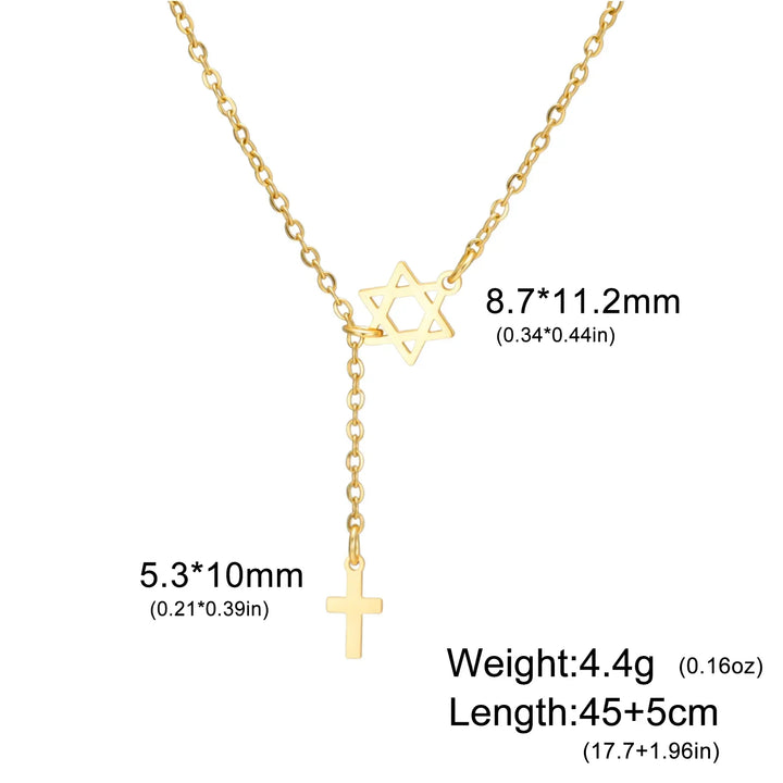 Collier Étoile & Croix en Acier Inoxydable
