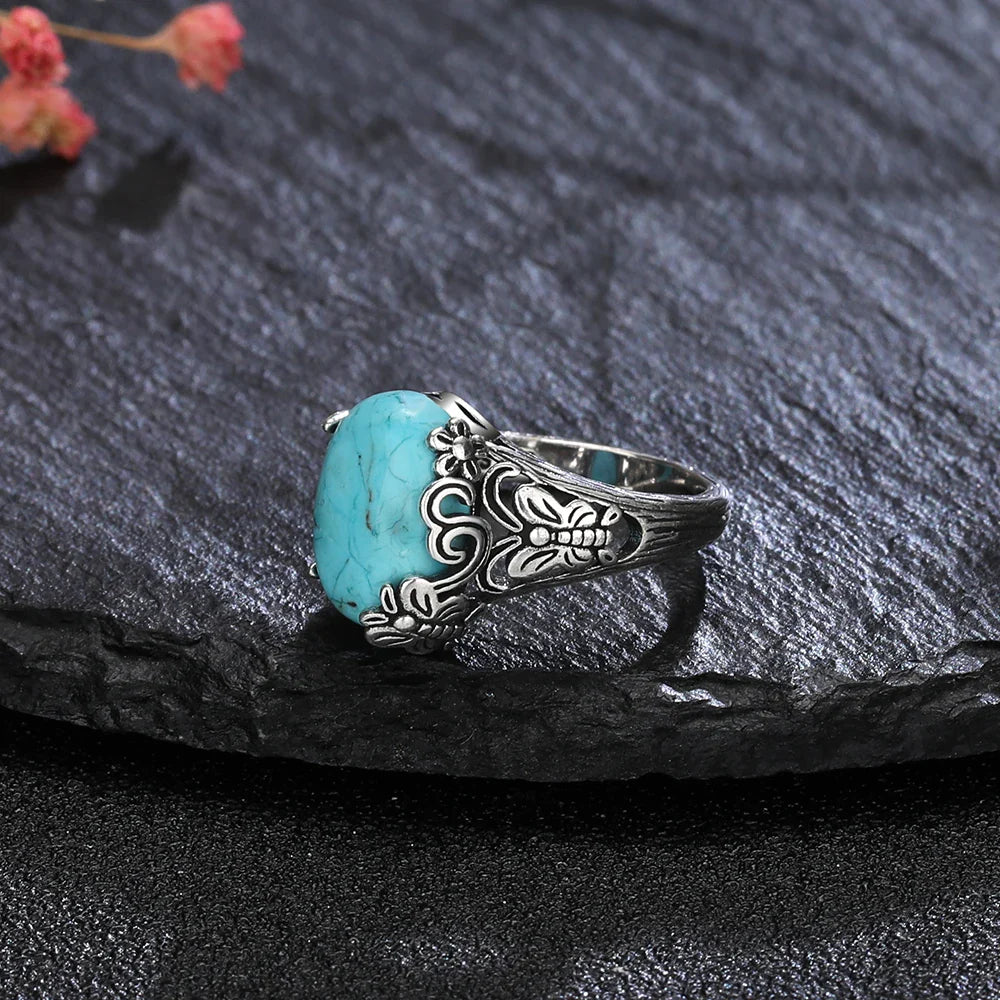 Bague en Argent Ovale Turquoise Intemporelle