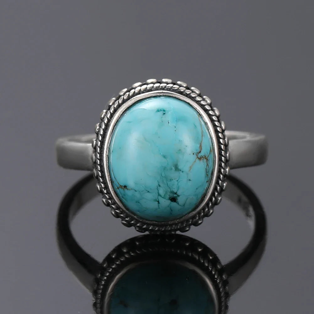 Bague en Argent Ovale Turquoise Intemporelle