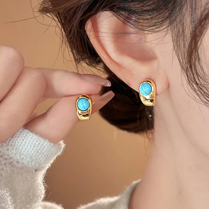 Boucles d'oreilles en cuivre courbées turquoise intemporelles