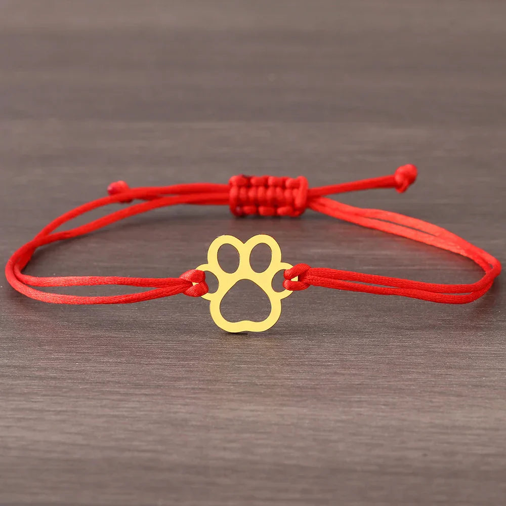 Bracelet en Corde avec Empreinte de Patte – Design Noir et Rouge Ajustable