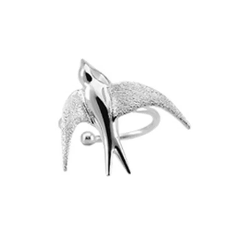 Belles Boucles d'Oreilles Clip-On en Argent en Forme d'Hirondelle