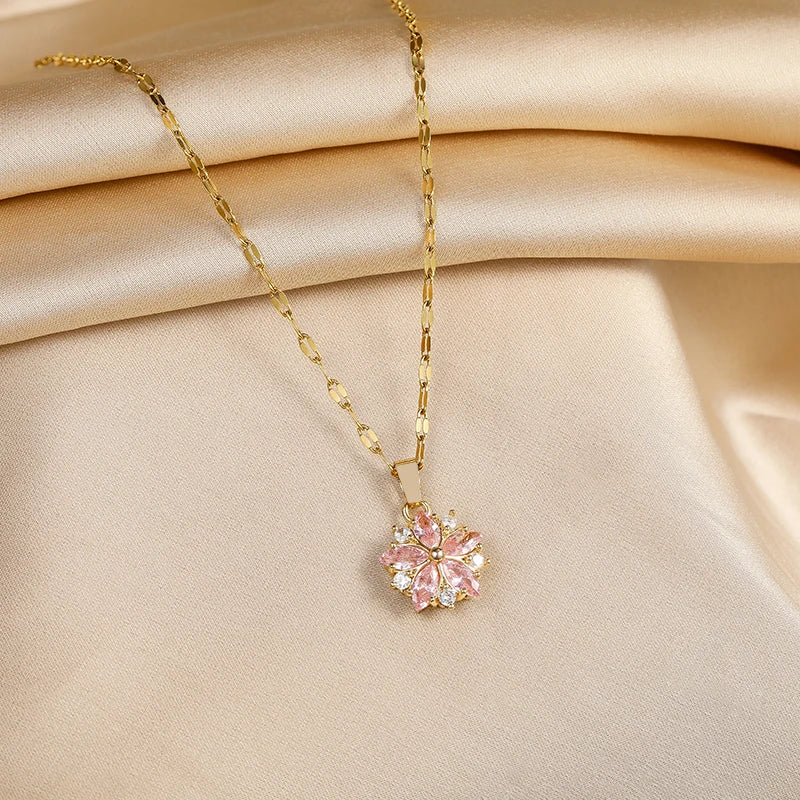 Collier en Acier Inoxydable Sakura Rose Romantique
