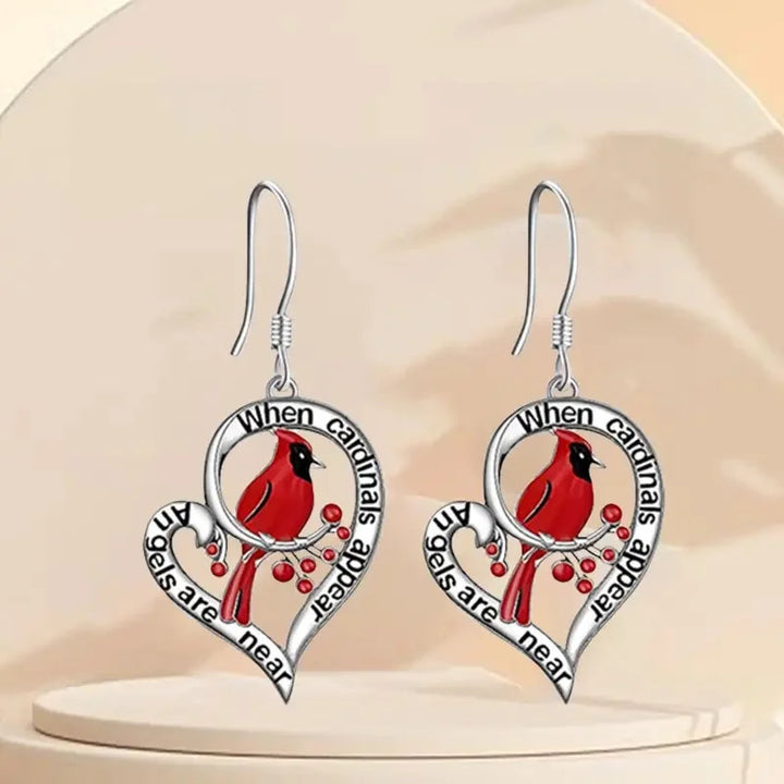 Boucles d'oreilles commémoratives Cardinal – « Quand les cardinaux apparaissent, les anges sont proches » Design en forme de cœur