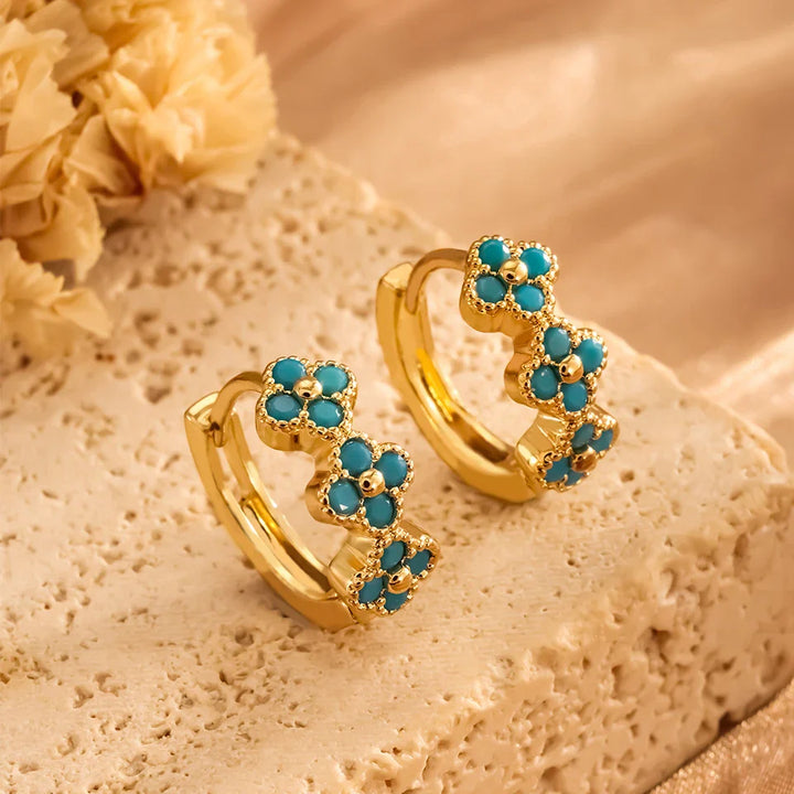 Boucles d'oreilles créoles en fleur turquoise chic