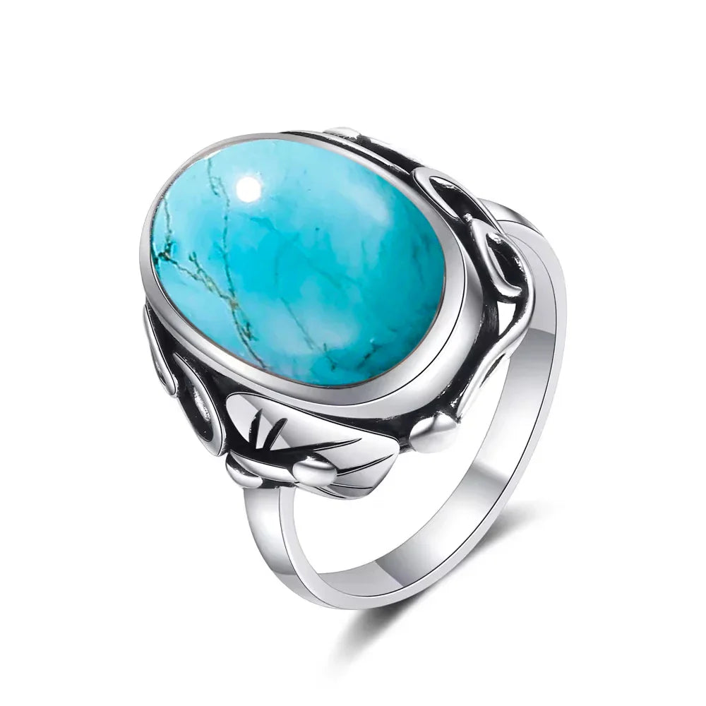 Bague de déclaration en argent sterling vintage avec turquoise