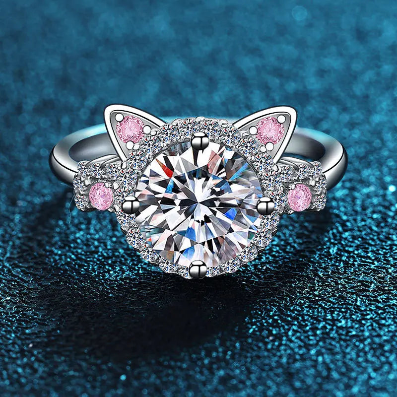 Bague Ajustable avec Oreilles de Chat en Zirconium