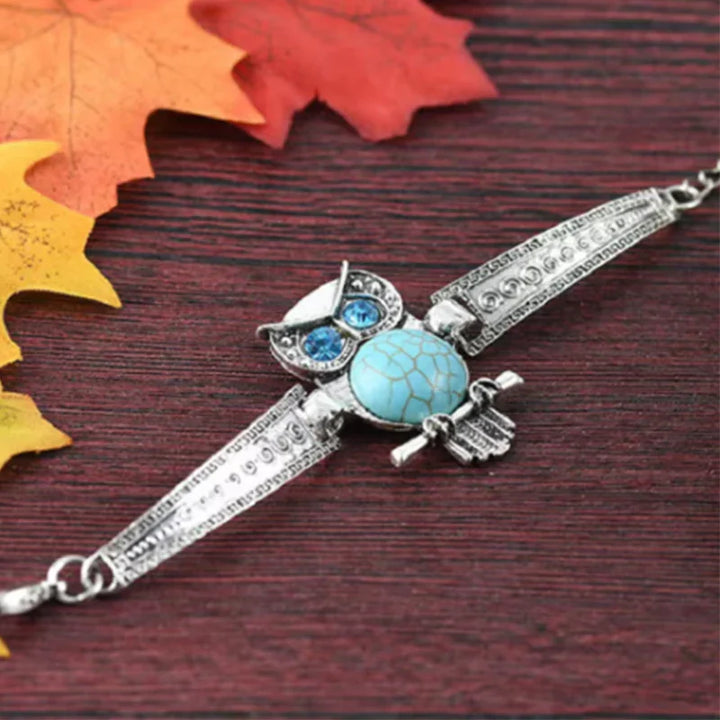 Bracelet de charme vintage avec hibou turquoise