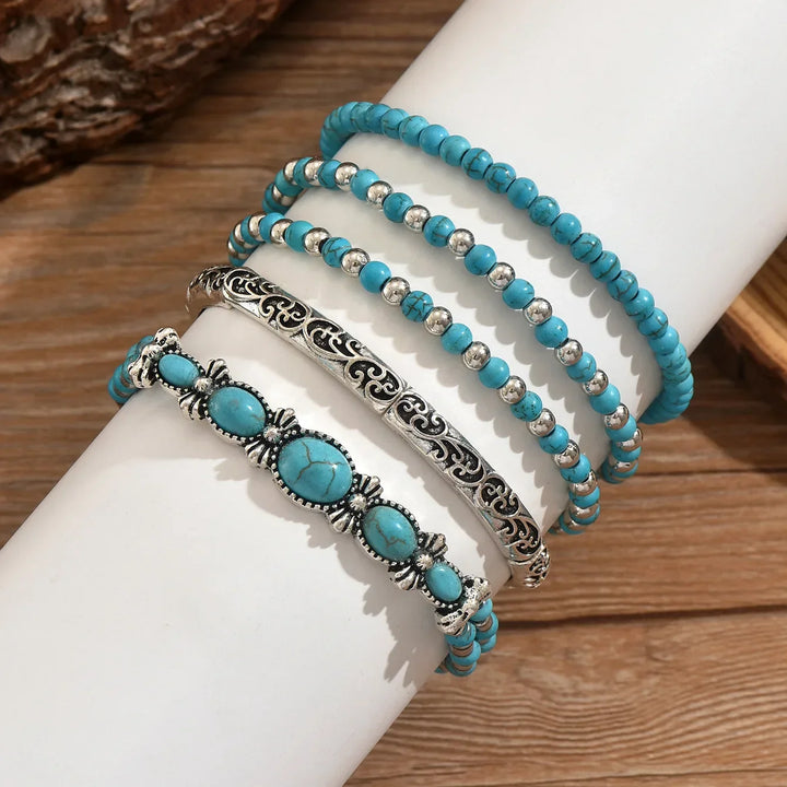 Ensemble de Bracelets en Perles Turquoise Bohémien
